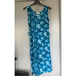 Caroline Wells Size Small Midi Dress blue Flower Floral Sleeveless Cottagecore